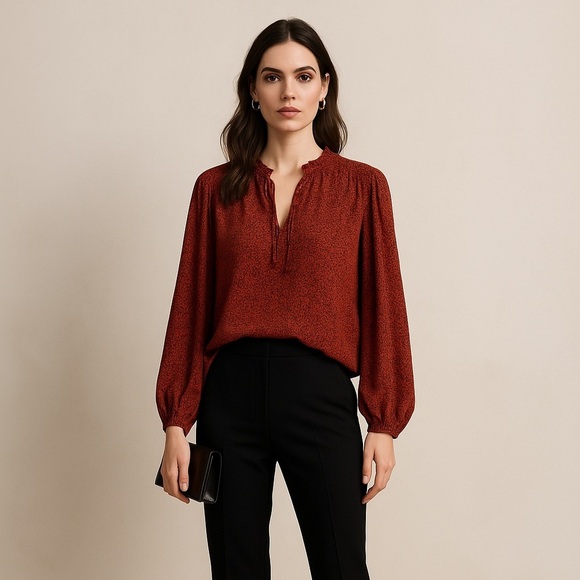 Carolina Belle Tops - Carolina Belle Red Boxy Blouse with Mandarin Collar ♥️